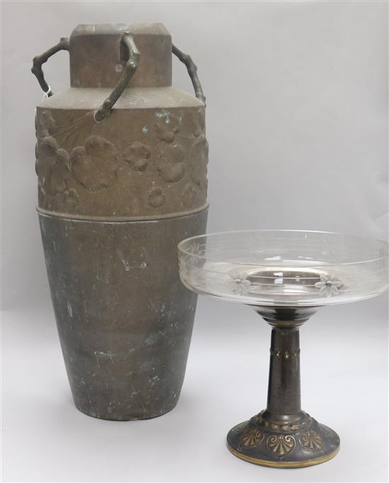 A large Arts & Crafts WMF two handled handled vase and a tazza